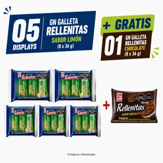 GN Galleta Rellenitas Limón. Display (8 x 36gr).(5 DISPLAY ) - GRATIS: 01 GN Galleta Rellenitas Chocolate. Display (8 x 36gr).