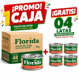 Florida Filete Atún Aceite Vegetal. Lata 140g.(1 caja) - GRATIS: 04 Florida Trozos de Atún Aceite Vegetal. Lata 140g.