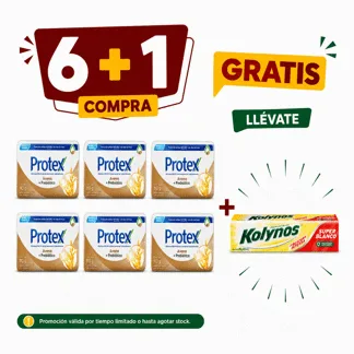 Protex Jabón de Tocador Avena. Barra 110gr.( 6 unidades)- GRATIS: 01  KOLY SUPER BLANCO 60ML BONIF
