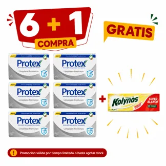Protex Jabón de Tocador Limpieza Profunda. Barra 110gr.( 6 unidades)- GRATIS: 01  KOLY SUPER BLANCO 60ML BONIF
