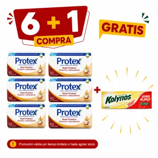 Protex Jabón de Tocador Macadamia (Pro Hidrata). Barra 110gr.( 6 unidades)- GRATIS: 01  KOLY SUPER BLANCO 60ML BONIF
