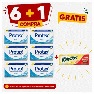 Protex Jabón de Tocador Fresh Antibacterial. Barra 110gr.( 6 unidades)- GRATIS: 01  KOLY SUPER BLANCO 60ML BONIF