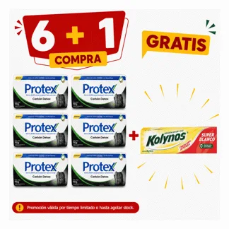 Protex Jabón de Tocador Carbón Activado. Barra 110gr.( 6 unidades)- GRATIS: 01  KOLY SUPER BLANCO 60ML BONIF