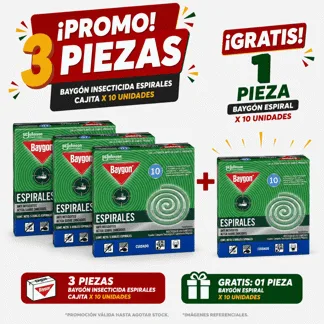 Baygón Insecticida Espirales. Cajita x10 unidades.(3 PIEZAS) - GRATIS: 01 BAYGON ESPIRAL X10UN BONIF