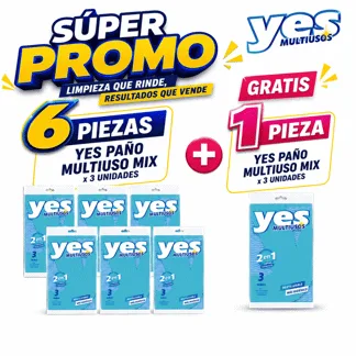 Yes Paño Multiusos Mix. x 03 unidades.(06 PIEZAS) - GRATIS:01 pieza Yes Paño Multiusos Mix. x 03 unidades.