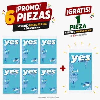 Yes Paño Multiusos Mix. x 06 unidades.(06 PIEZAS) - GRATIS: 01 pieza Yes Paño Multiusos Mix. x 03 unidades.