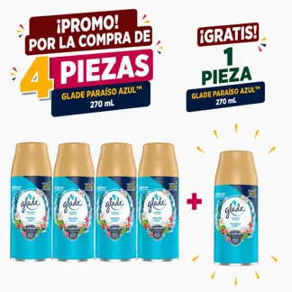 Glade Ambientador Automático Paraíso Azul Fu 175gr.(4 PIEZAS) - GRATIS: 01 GLD AUT PARAI AZUL RPTO 175GR BONIF