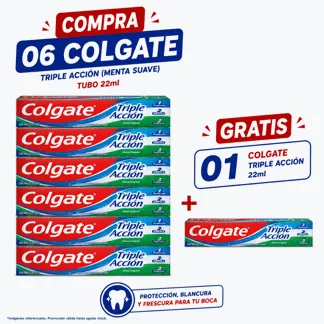 Colgate Crema Dental Triple Acción (Menta Suave) Tubo 22ml.(6 unidades) - GRATIS: 01 COLG. TRIP ACCI 22ML BONIF
