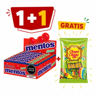 Mentos Fresa. Display 14 unidades.(1 Display) - GRATIS: 01 Chupa Chups Bites Frutas 57g