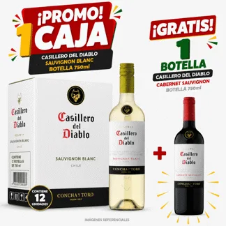Casillero del Diablo Sauvignon Blanco. Botella 750ml.(1 caja) - GRATIS: 01 Casillero del Diablo Cabernet Sauvignon. Botella 750ml.