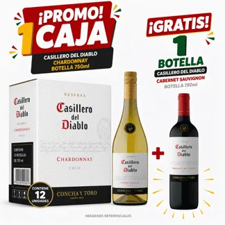 Casillero del Diablo Chardonnay. Botella 750ml.(1 caja) - GRATIS: 01 Casillero del Diablo Cabernet Sauvignon. Botella 750ml.