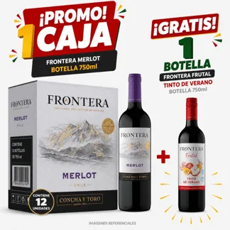 Frontera Merlot. Botella 750ml.(12 unidades) - GRATIS: 01 Frontera Frutal Tinto de Verano Vino Tinto Botella 750ml.
