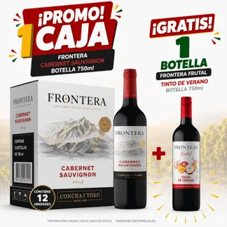 Frontera Cabernet Sauvignon. Botella 750ml.(12 unidades) - GRATIS: 01 Frontera Frutal Tinto de Verano Vino Tinto Botella 750ml.