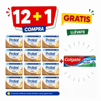 Protex Jabón de Tocador Avena. Barra 110gr.(1 docena)- GRATIS: 01 COLG TRIP ACCI 75ML BONIF
