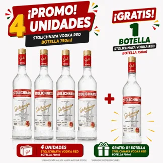 Stolichnaya Vodka Red Botella 750ml.(34 unidades) - GRATIS: 01 Stolichnaya Vodka Red Botella 750ml.