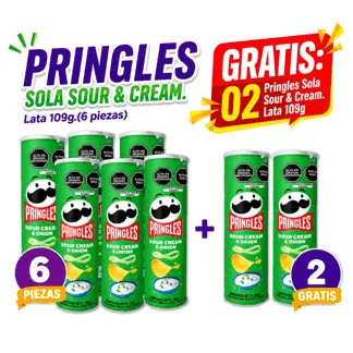 Pringles Sola Sour & Cream. Lata 109g.(6 piezas) - GRATIS:02 Pringles Sola Sour & Cream. Lata 109g