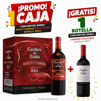 Casillero del Diablo Carnaval Fabulous Red. Botella 750ml.(1 caja) - GRATIS: 01 Casillero del Diablo Cabernet Sauvignon. Botella 7