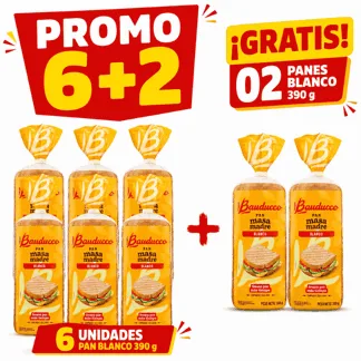 Bauducco Pan Blanco 390gr. (6 unidades) - GRATIS: 02 Bauducco Pan Blanco 390gr.