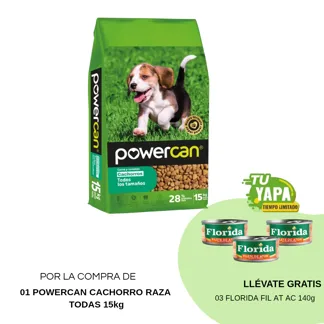 Powercan Cachorro Raza Todas 15kg.(1 bolsa) - GRATIS: 03 FLORIDA FIL AT AC 140G