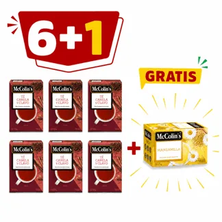 McColin's Té, Canela y Clavo. Display x 100 sobres.(6 display)- GRATIS:01 McColin's Infusión Manzanilla. Display x 25 sobres.