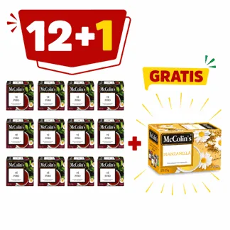 McColin’s Té Puro. Display x 25 sobres.(12 display)- GRATIS:01 McColin's Infusión Manzanilla. Display x 25 sobres.