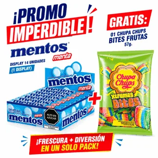 Mentos Menta. Display 14 unidades(1 Display) - GRATIS: 01 Chupa Chups Bites Frutas 57g