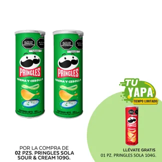 Pringles Sola Sour & Cream 109g. (02 unidades) - GRATIS: 01 Pringles Sola Original 104g.