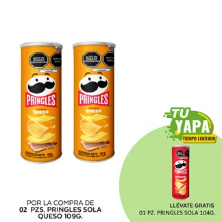 Pringles Sola Queso 109g. (02 unidades) - GRATIS: 01 Pringles Sola Original 104g.