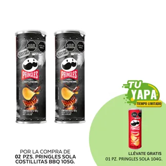 Pringles Costillitas BBQ 105g. (02 unidades) - GRATIS: 01 Pringles Sola Original 104g.