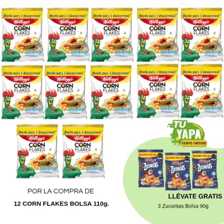 Corn Flakes. Bolsa 110g.(12 unidades)- GRATIS 03 Zucaritas. Bolsa 90g