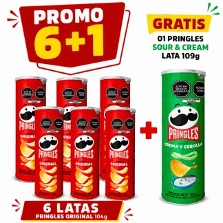 Pringles Sola Original. Lata 104g. (6 PIEZAS) - GRATIS: 01 Pringles Sola Sour & Cream. Lata 109g.