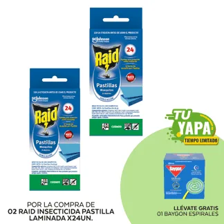 Raid Insecticida Pastillas Repuesto x 24. (02 unidades) -  GRATIS: 01 Baygon Espirales. (Caja 10 und).