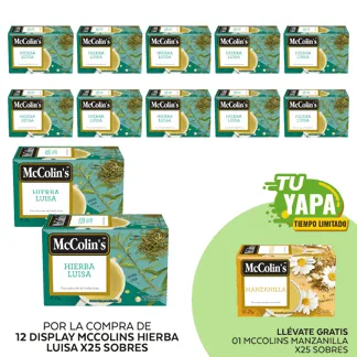 McColin’s Infusión Hierba Luisa. Display x 25 sobres. (12 display) - GRATIS: 01 McColin’s Infusión Manzanilla. (25 sobres)
