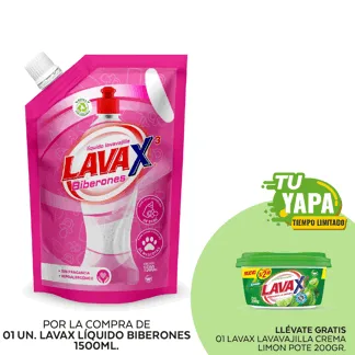 Lava Lavavajilla Líquido Biberones. Doypack 1500ml. (01 unidad) -  GRATIS: 01 Lavax Lavavajilla Crema Limon. Pote 200gr.