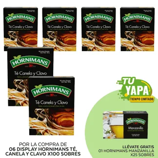 Hornimans Té, Canela y Clavo. Display x 100 sobres. (06 display) - GRATIS: 01 Hornimans Manzanilla. (25 sobres)
