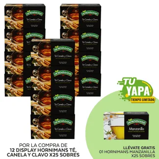 Hornimans Te, Canela y Clavo. Display x 25 sobres. (12 display) - GRATIS: 01 Hornimans Manzanilla. (25 sobres)