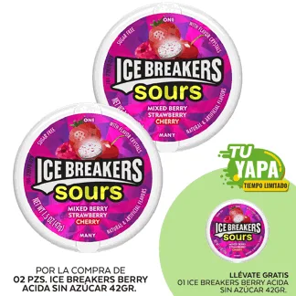 Ice Breakers Berry Acida Sin Azúcar 42gr. (02 unidades) - GRATIS: 01 Ice Breakers Berry Acida Sin Azúcar 42gr.