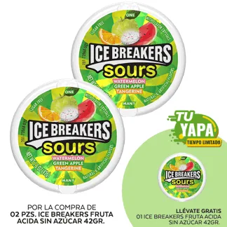 Ice Breakers Fruta Acida Sin Azúcar 42gr. (02 unidades) - GRATIS: 01 Ice Breakers Fruta Acida Sin Azúcar 42gr.