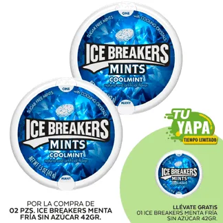 Ice Breakers Menta Fría Sin Azúcar 42gr. (02 unidades) - GRATIS: 01 Ice Breakers Menta Fría Sin Azúcar 42gr.