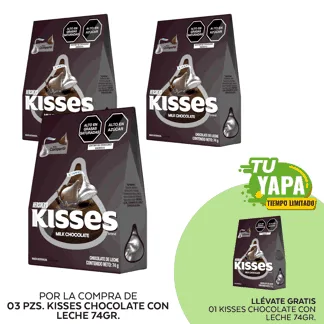 Kisses Chocolate con Leche. Barra 74gr. (03 unidades) - GRATIS: 01 Kisses Chocolate con Leche. Barra 74gr.