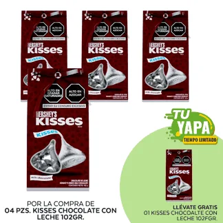 Kisses Chocolate con Leche. Barra 102gr. (04 unidades) - GRATIS: 01 Kisses Chocolate con Leche. Barra 102gr.