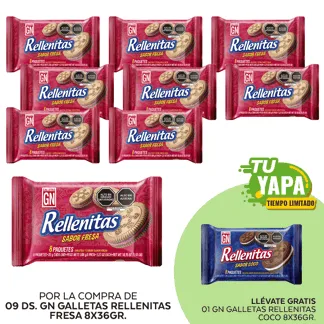 GN Galleta Rellenitas Fresa. Display (8 x 36gr). (09 Display) - GRATIS: 01 GN Galleta Rellenitas Coco Display.