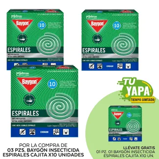 Baygón Insecticida Espirales. Cajita x10 unidades. (03 unidades) - GRATIS: 01 Baygón Insecticida Espirales. Cajita x10 unidades.