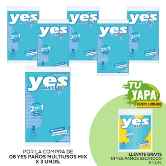 Yes Paño Multiusos Mix. x 03 unidades. (06 unidades) - GRATIS: 01 Yes Paño Secatodo. x 01 unidad.
