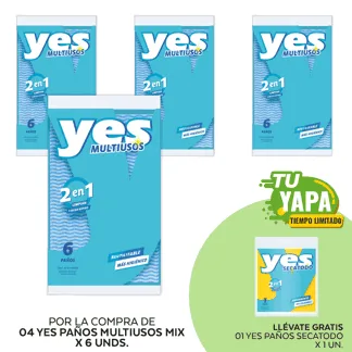 Yes Paño Multiusos Mix. x 06 unidades. (04 unidades) - GRATIS: 01 Yes Paño Secatodo. x 01 unidad.