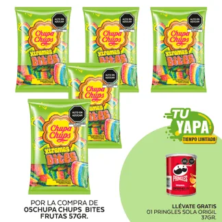 Chupa Chups Bites Frutas 57gr. (Trozos) (05 unidades) - GRATIS: 01 Pringles Sola Original 37g.