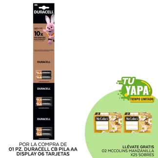 Duracell CB Pila AA. Display 06 tarjetas. (01 Display) - GRATIS: 02 McColin’s Infusión Manzanilla.