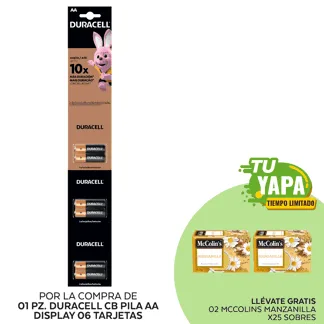 Duracell CB Pila AA. Display 06 tarjetas. (01 Display) - GRATIS: 02 McColin’s Infusión Manzanilla.