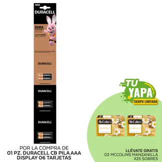 Duracell CB Pila AAA. Display 06 tarjetas. (01 Display) - GRATIS: 02 McColin’s Infusión Manzanilla.