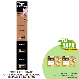 Duracell CB Pila AAA. Display 06 tarjetas. (01 Display) - GRATIS: 02 McColin’s Infusión Manzanilla.